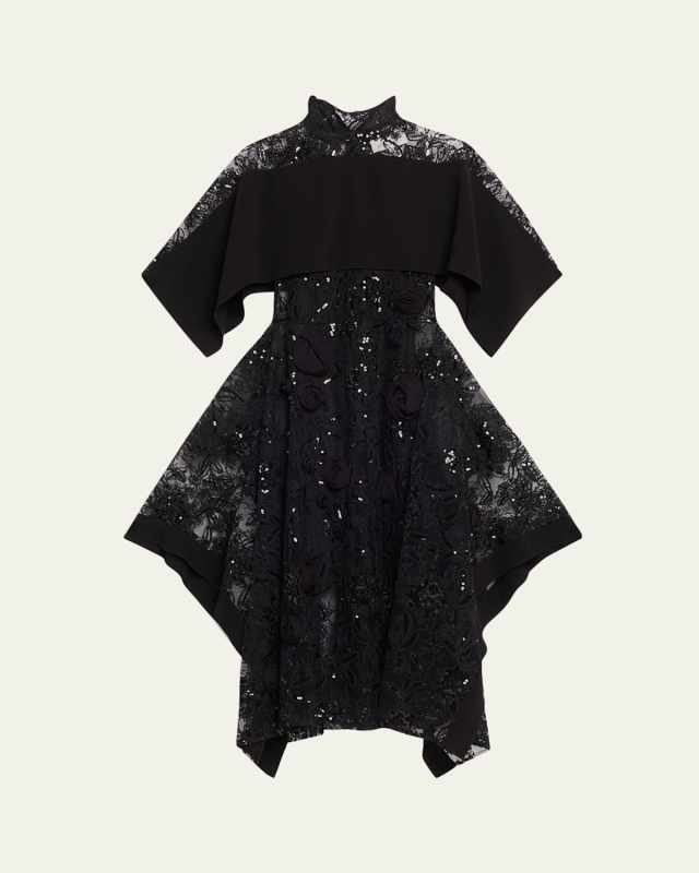 Sequined Lace Flounce Dress